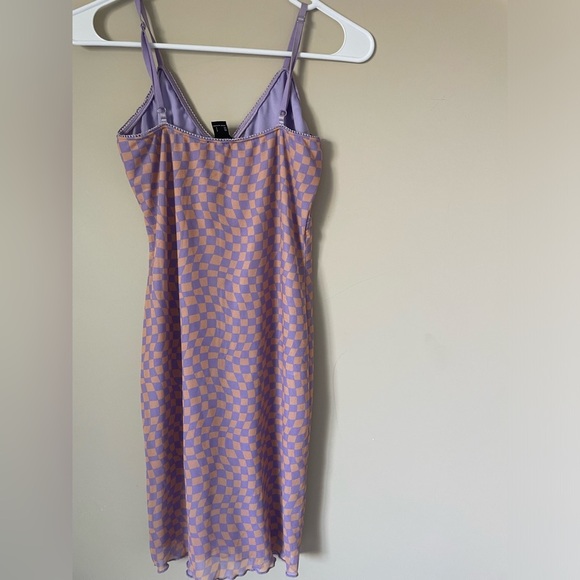 Forever 21 lavender and Peach Checkered mini dress ruffle trim NWOT small - Picture 3 of 5